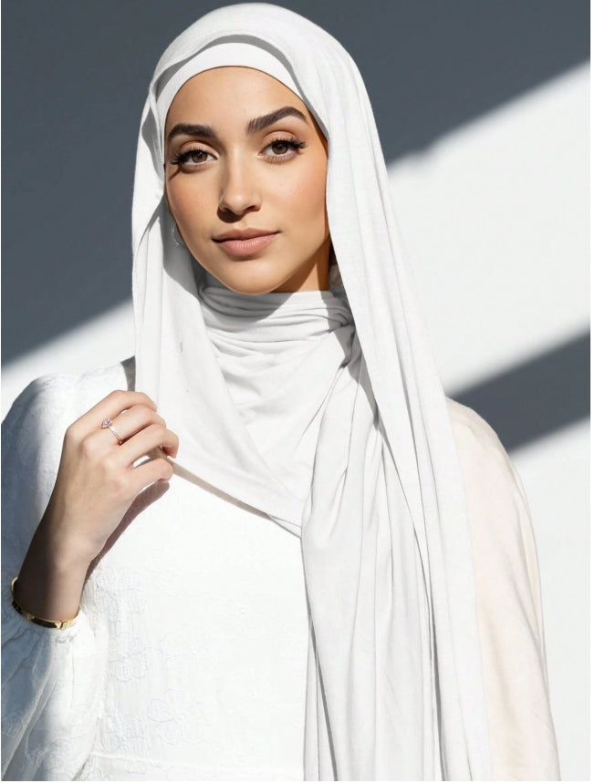 Matching Premium Jersey Hijab Set -  WHITE
