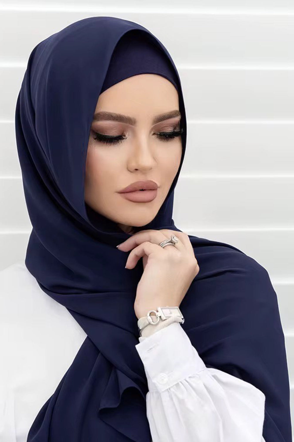 Matching Chiffon Hijab Set - DARK BLUE